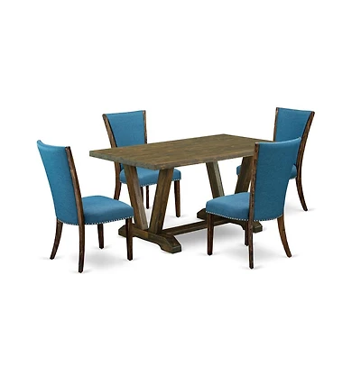East West Furniture 5Pc Dining Table set Offers a Kitchen Table and 4 Parson Dining Chairs with Blue Color Linen Fabric, Medium Size Table with Full B
