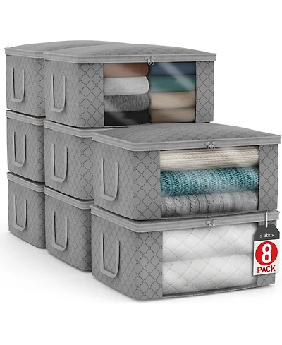 Sorbus 8 Pack Medium Foldable Clothes Storage Bags with Clear Window, Zipper Lid and Carry Handles - for Organizing Bedroom, Closet, Home