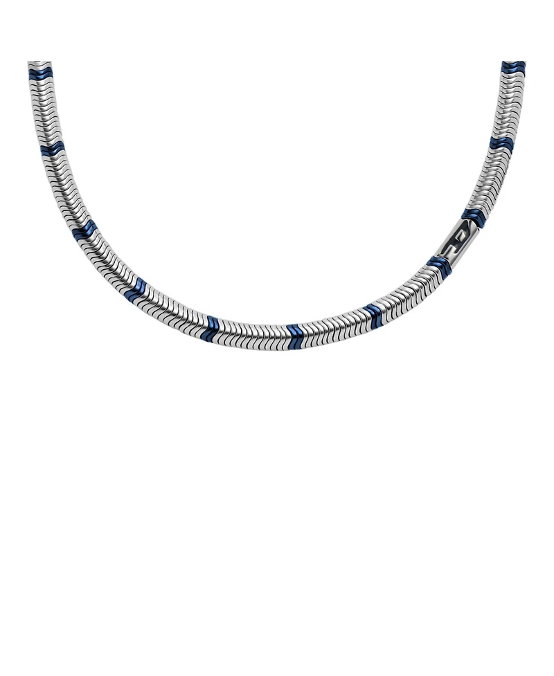 Diesel Men's Silver and Blue Hematite Beaded Necklace