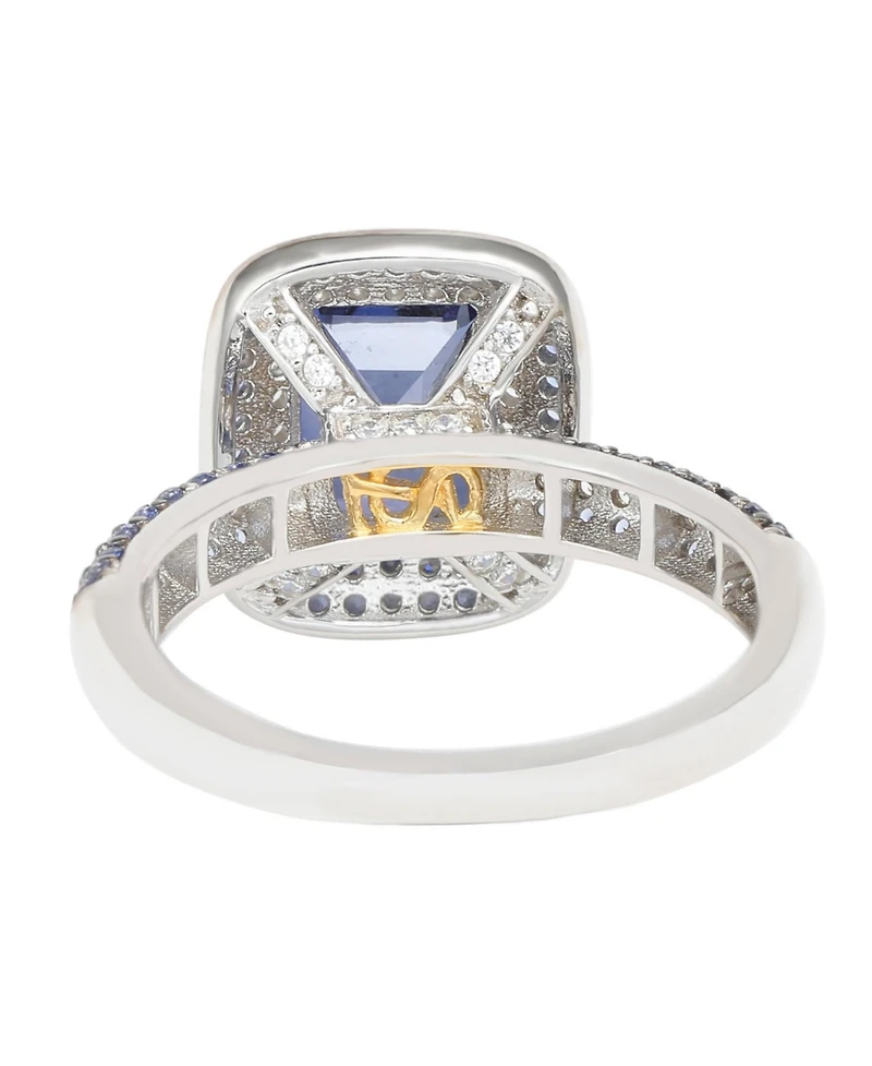 Suzy Levian Sterling Silver Sapphire and Created White Halo Ring