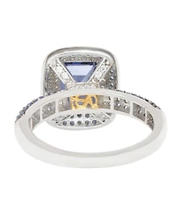 Suzy Levian Sterling Silver Sapphire and Created White Halo Ring