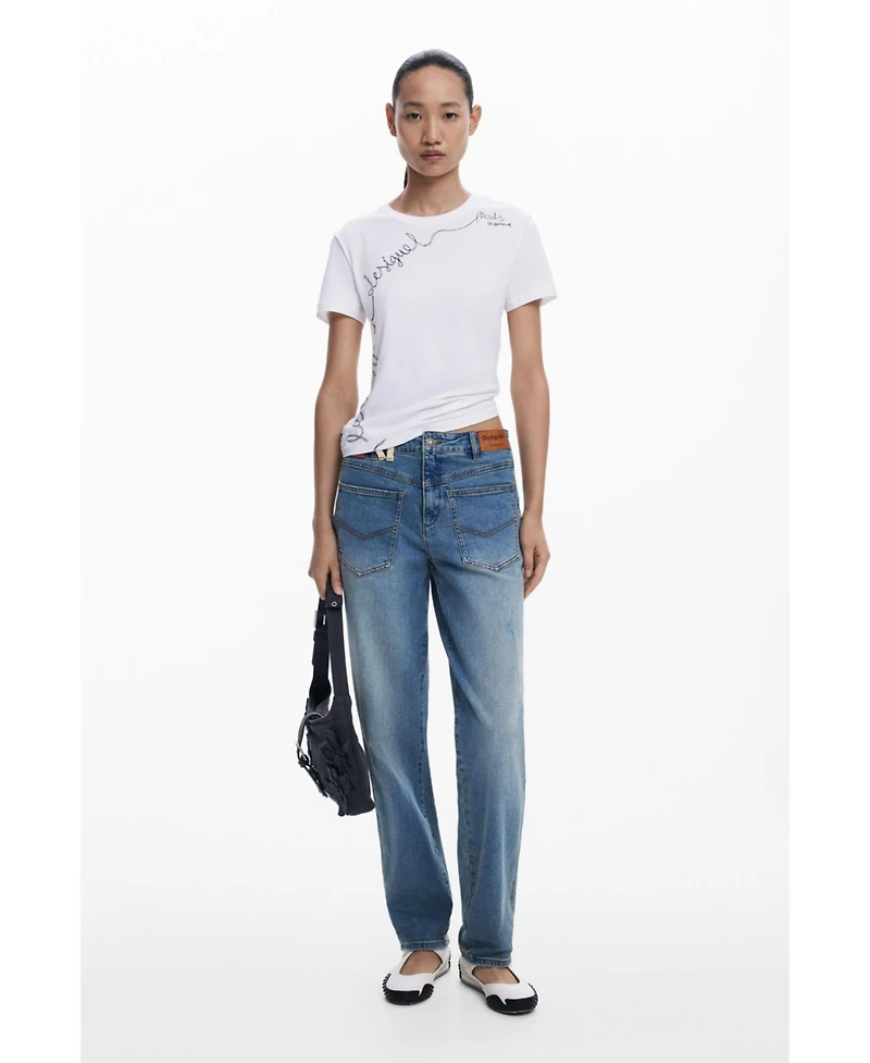 Desigual Women's T-shirt with embroidered phrase