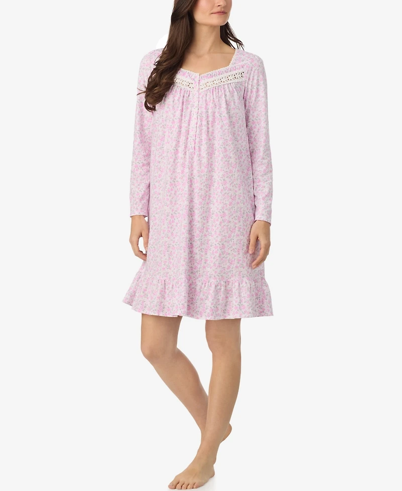 Eileen West Women's Long Sleeve Short Nightgown