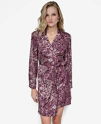 Dkny Women's Long Sleeve Collared Wrap Dress