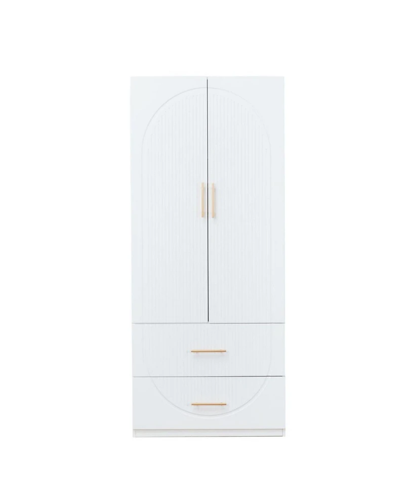 livelylodge White 2-Door Wardrobe Armoires with Hanging Rod,Wooden Closet 2-Drawer