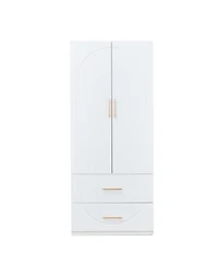livelylodge White 2-Door Wardrobe Armoires with Hanging Rod,Wooden Closet 2-Drawer