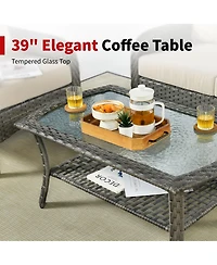 Xizzi 4 Pieces Patio Fruniture Set,Outdoor Wicker Sofa with Outdoor Chairs,Coffee Table,High Back Loveseat Thickened Cushion