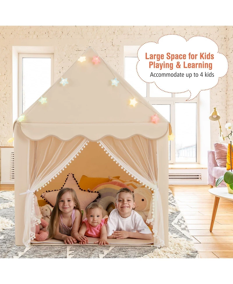 Kids Playhouse Tent with Star Lights and Mat