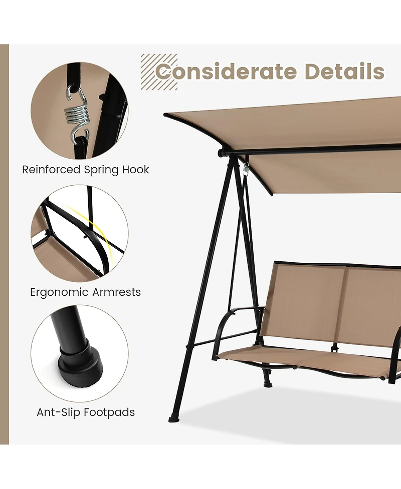 Gymax 2-Person Patio Swing Seat Bench Canopy Loveseat Outdoor