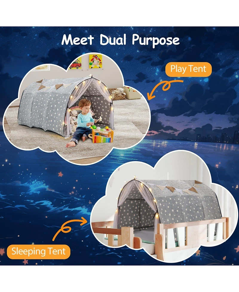 Kids Dream Bed Tent Twin Bunk Bed with Glow in the Dark Stars and Lights