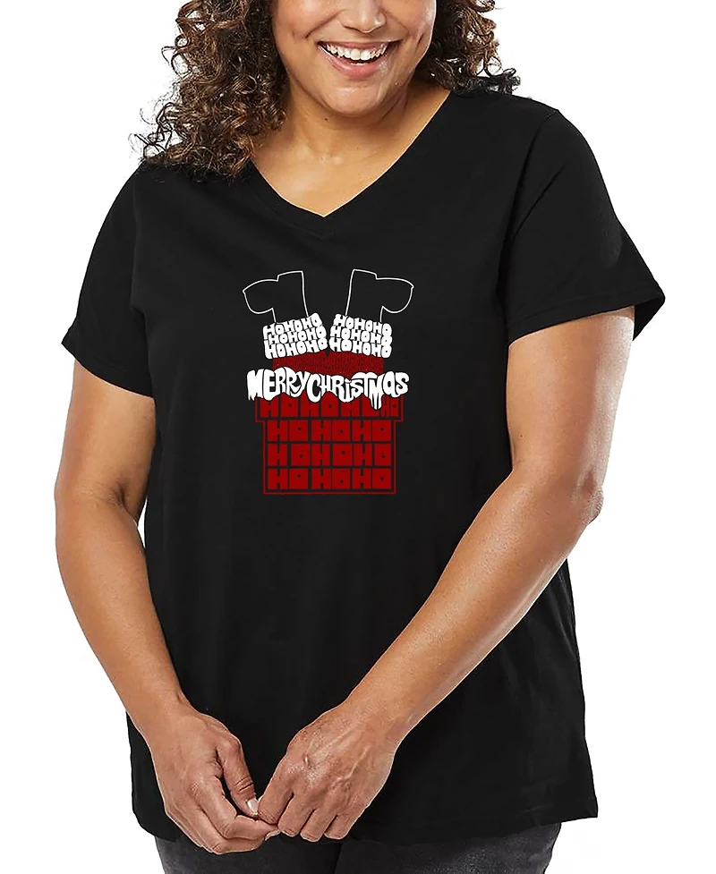 La Pop Art Plus Chimney Santa Word V-Neck T-Shirt