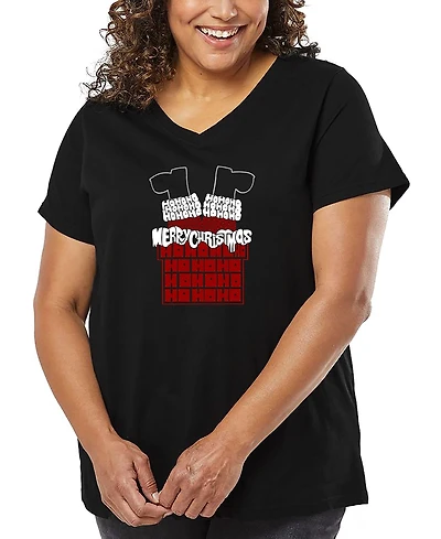 La Pop Art Plus Chimney Santa Word V-Neck T-Shirt