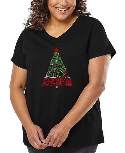La Pop Art Plus Have Yourself a Merry Little Christmas Word V-Neck T-Shirt