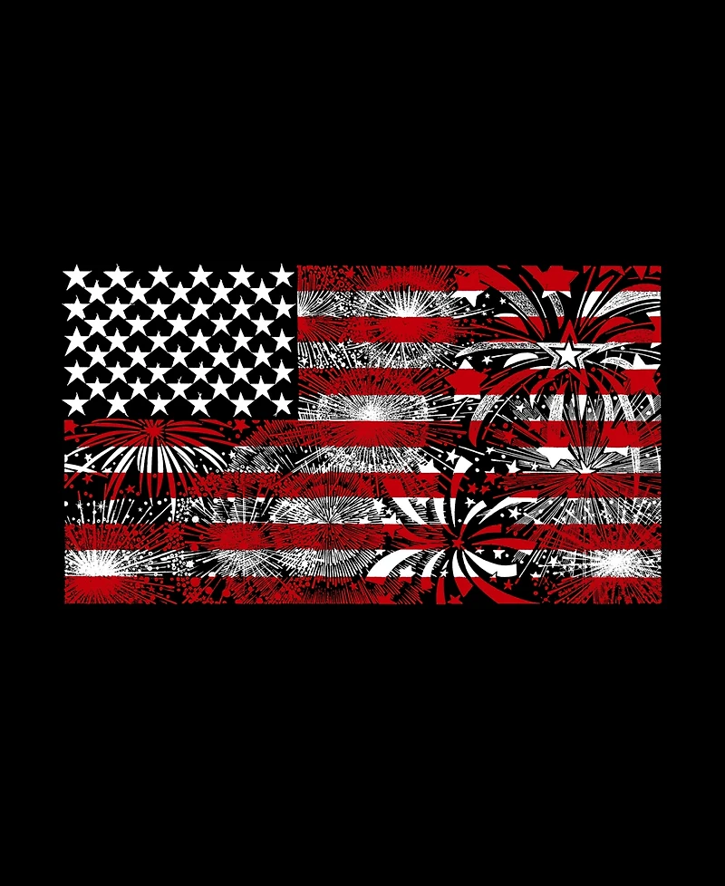 La Pop Art Plus Fireworks American Flag Word V-Neck T-Shirt