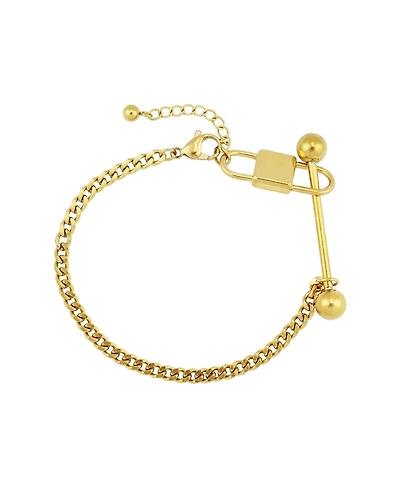 Rebl Jewelry 18k Gold Plated Stainless Steel Bar Lock Chain Bracelet
