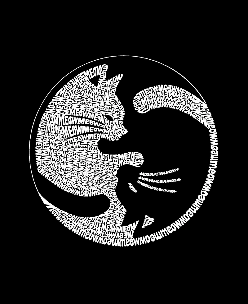 La Pop Art Plus Yin Yang Cat Word V-Neck T-Shirt