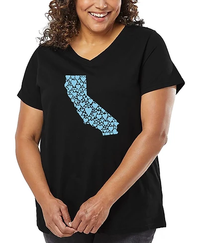 La Pop Art Plus California Hearts Word V-Neck T-Shirt