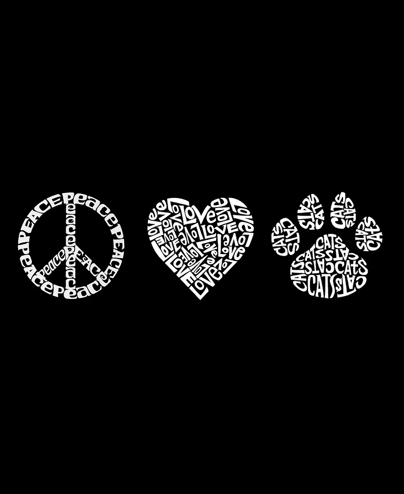 La Pop Art Plus Peace Love Cats Word V-Neck T-Shirt