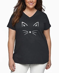 La Pop Art Plus Whiskers Word V-Neck T-Shirt