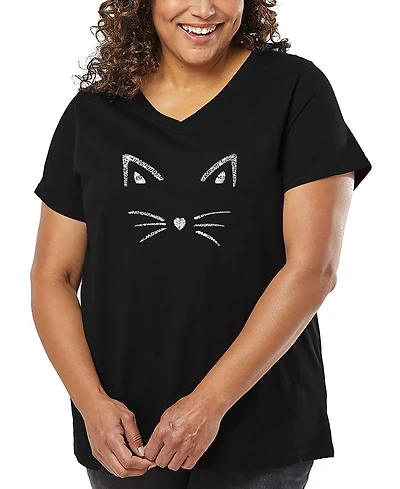 La Pop Art Plus Whiskers Word V-Neck T-Shirt