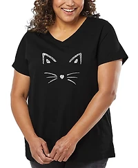 La Pop Art Plus Whiskers Word V-Neck T-Shirt