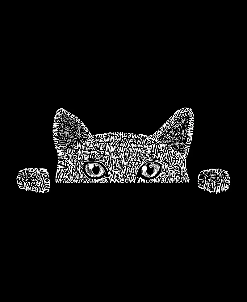La Pop Art Plus Peeking Cat Word V-Neck T-Shirt