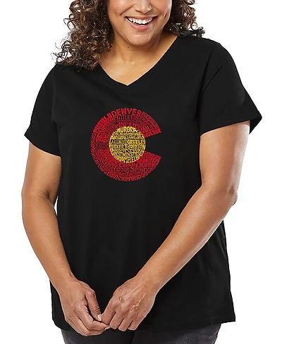 La Pop Art Plus Colorado Word V-Neck T-Shirt