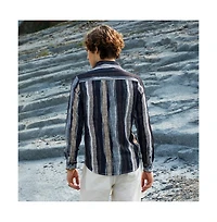 Campus Sutra Men's Prussian Blue & Ash Brown Brushed-Stripe Shirt