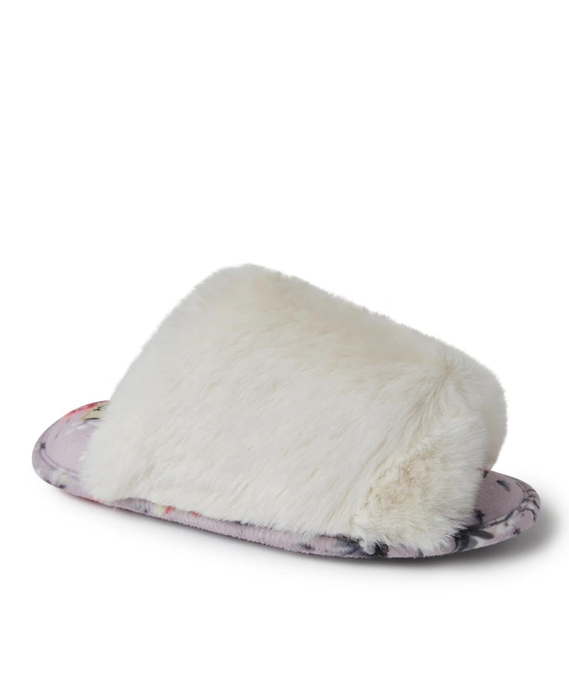 Dearfoams Women's Louise Fuzzy Cross Band Slide Slipper with Eyemask Gift Set