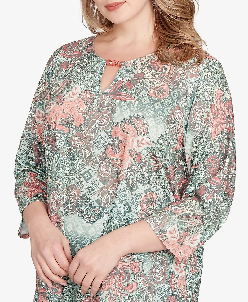 Ruby Rd. Plus Floral Patchwork Asymmetric Top