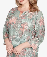 Ruby Rd. Plus Floral Patchwork Asymmetric Top