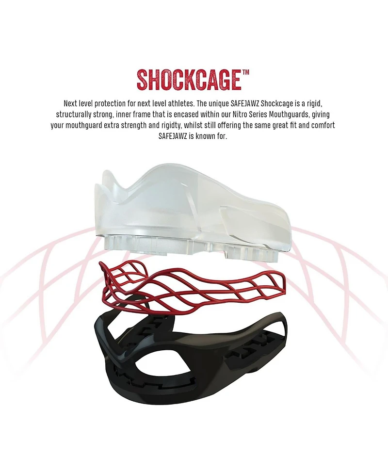 SafeJawz Nitro Triple Layer Shock Cage Sports Mouth Guard with Case and Disinfectant Spray Bundle Kit for Basketball, Football, Mma, Hockey, Wrestling