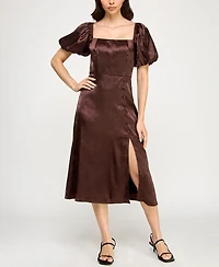 Trixxi Juniors' Puff Sleeve Button Down Midi Dress