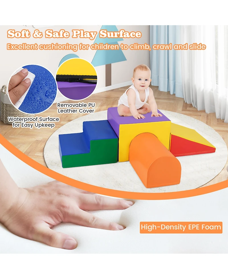 Gymax Toddler Climb and Crawl Activity Playset Blocks w/ Waterproof Pu Cover Epe Foam