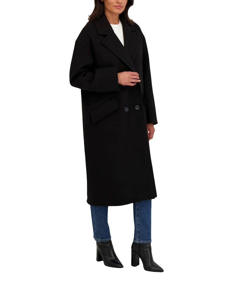 Sebby Collection Women's Long Oversized Double Breasted Faux Wool Coat
