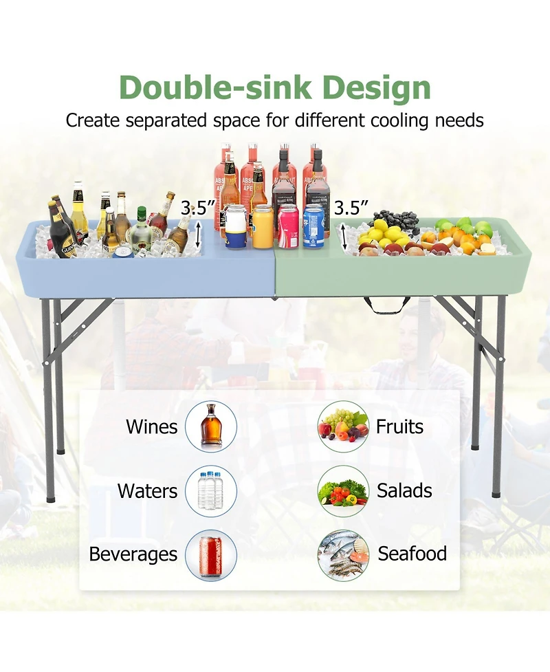 5 Feet Folding Ice Cooler Table with Double Sinks for Camping, Party, Picnic, Wedding