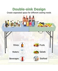 5 Feet Folding Ice Cooler Table with Double Sinks for Camping, Party, Picnic, Wedding