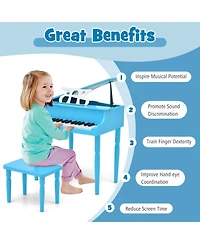 Akiudex 30-Key Wood Toy Kids Grand Piano with Bench and Music Rack