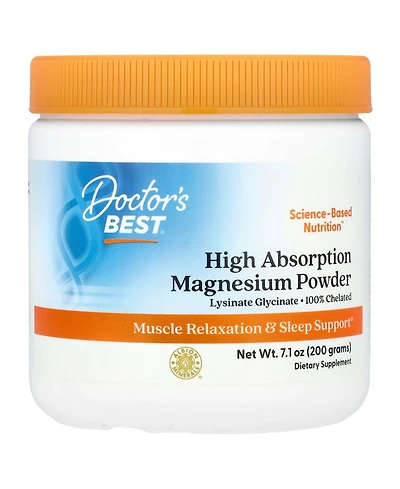 Doctor's Best High Absorption Magnesium Powder,White, 100% Chelated Traccs, Not Buffered,