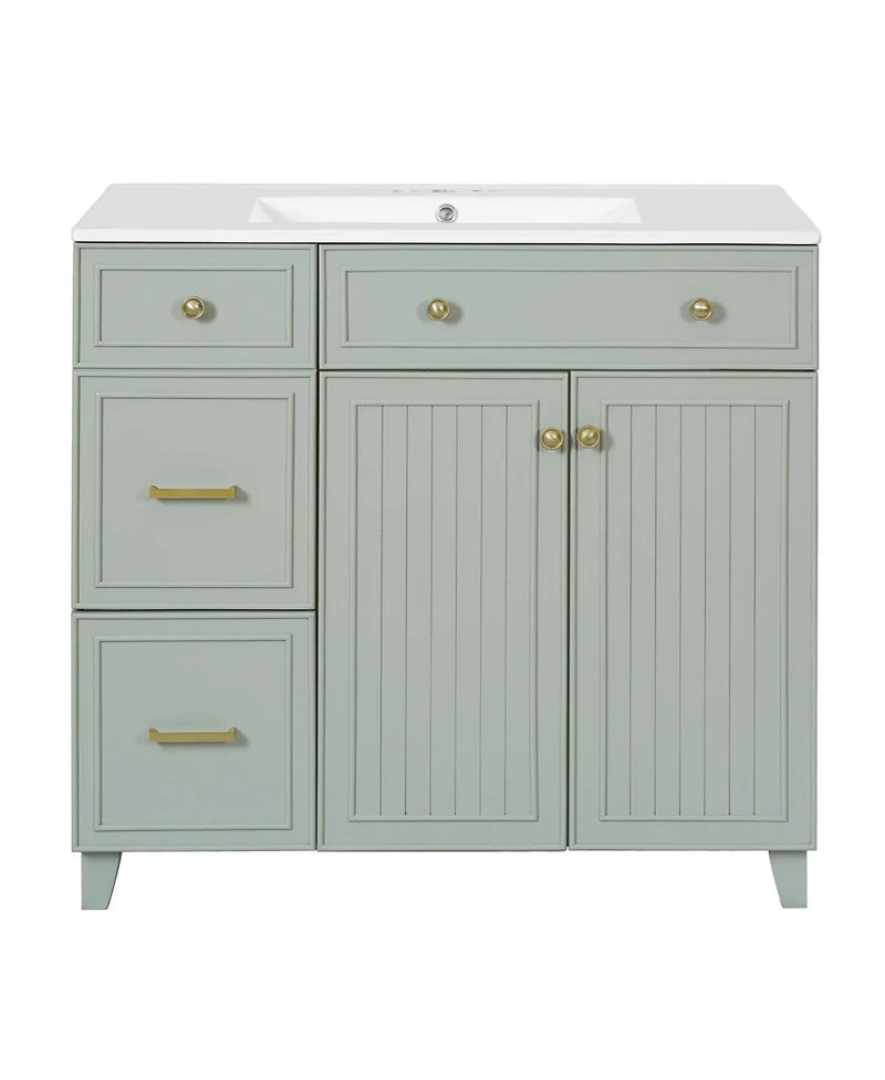 Casainc 36" Bathroom Vanity with Ceramic Sink, Double-Layer Drawers, Soft-Close Doors and Adjustable Shelves