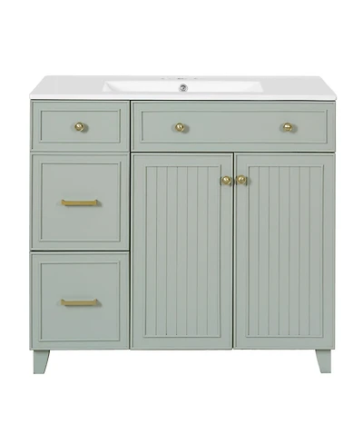 Casainc 36" Bathroom Vanity with Ceramic Sink, Double-Layer Drawers, Soft-Close Doors and Adjustable Shelves