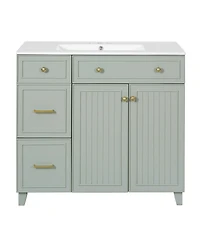 Casainc 36" Bathroom Vanity with Ceramic Sink, Double-Layer Drawers, Soft-Close Doors and Adjustable Shelves