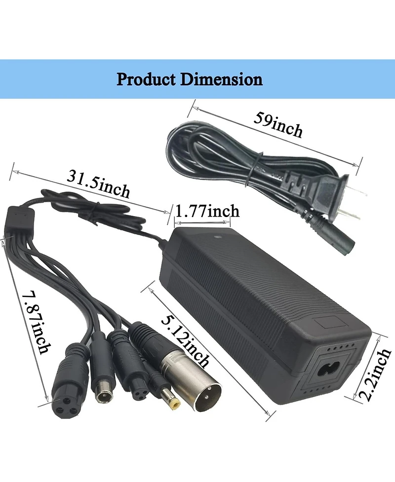 Urbanmax 48V Electric Bike Charger, 54.6V 2A Fast Charger with 5 Plugs for Ebike, Scooter