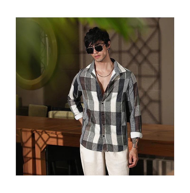 Campus Sutra Men's Multicolour Woven-Block Oversized Shirt