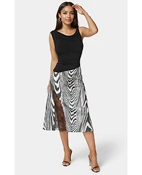 Bebe Asymmetrical Lace Insert Satin Skirt