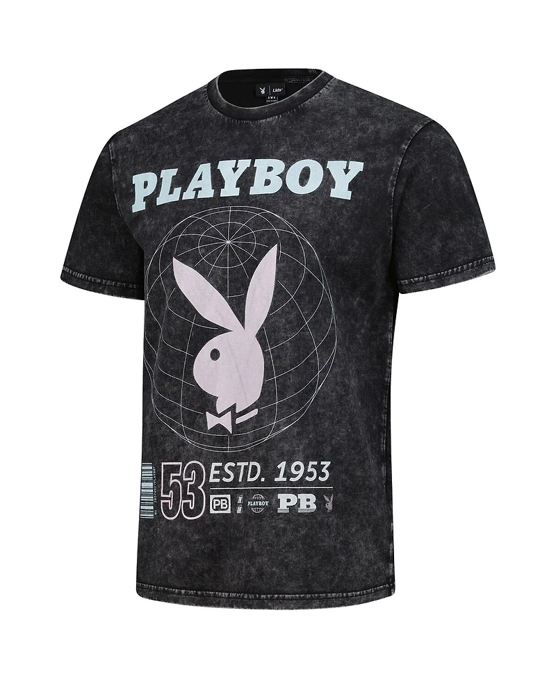 Lids Men's  Black Playboy Distressed Oversized Rabbit T-Shirt