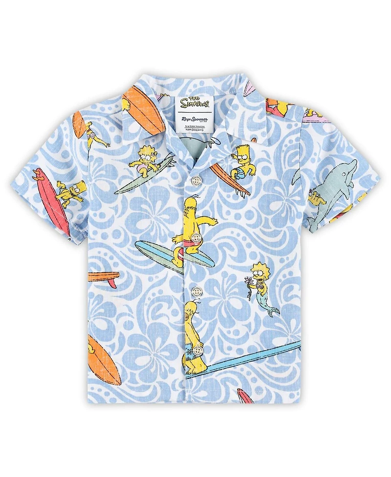 Reyn Spooner Baby Boys and Girls Light Blue The Simpsons Cowabunga Cabana Set