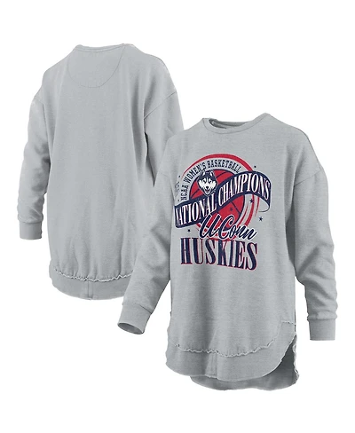 Pressbox Women's Gray UConn Huskies 2025 Wbb National Champions Melange Poncho Pullover Sweatshirt