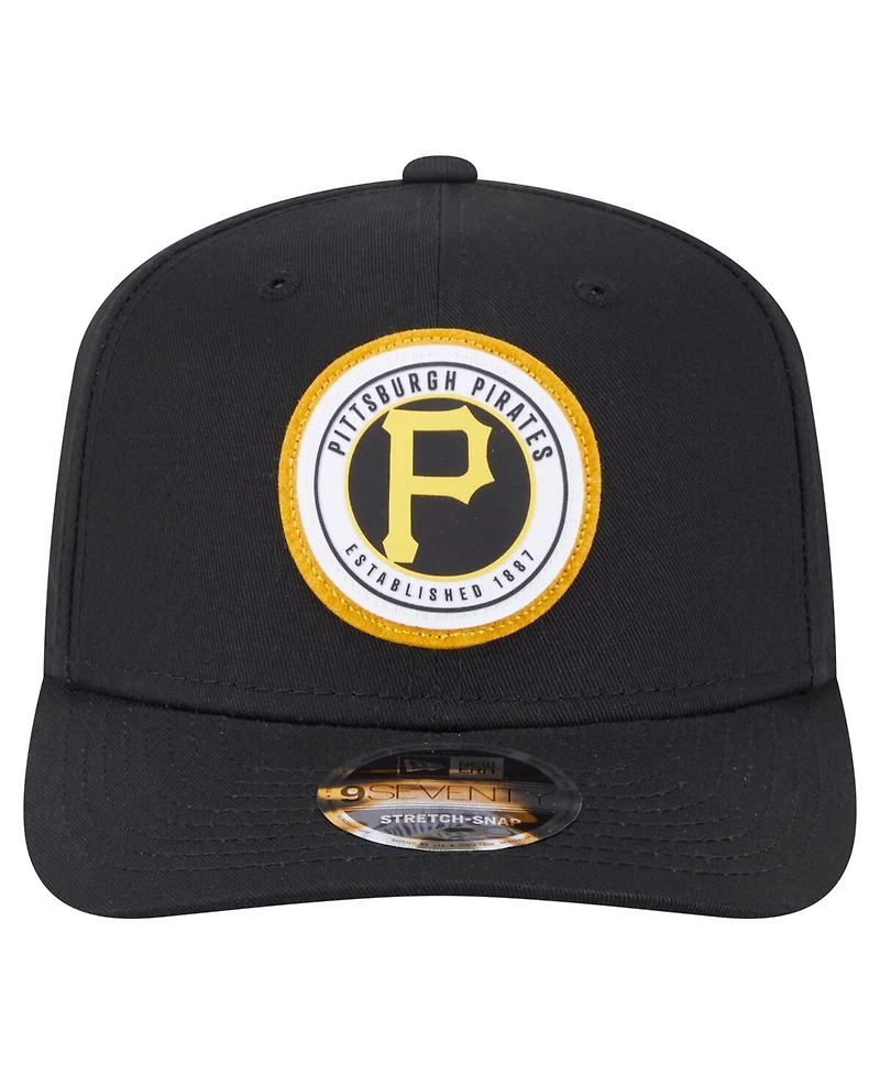 New Era Men's Black Pittsburgh Pirates Circle Patch 9SEVENTY Stretch snap Hat