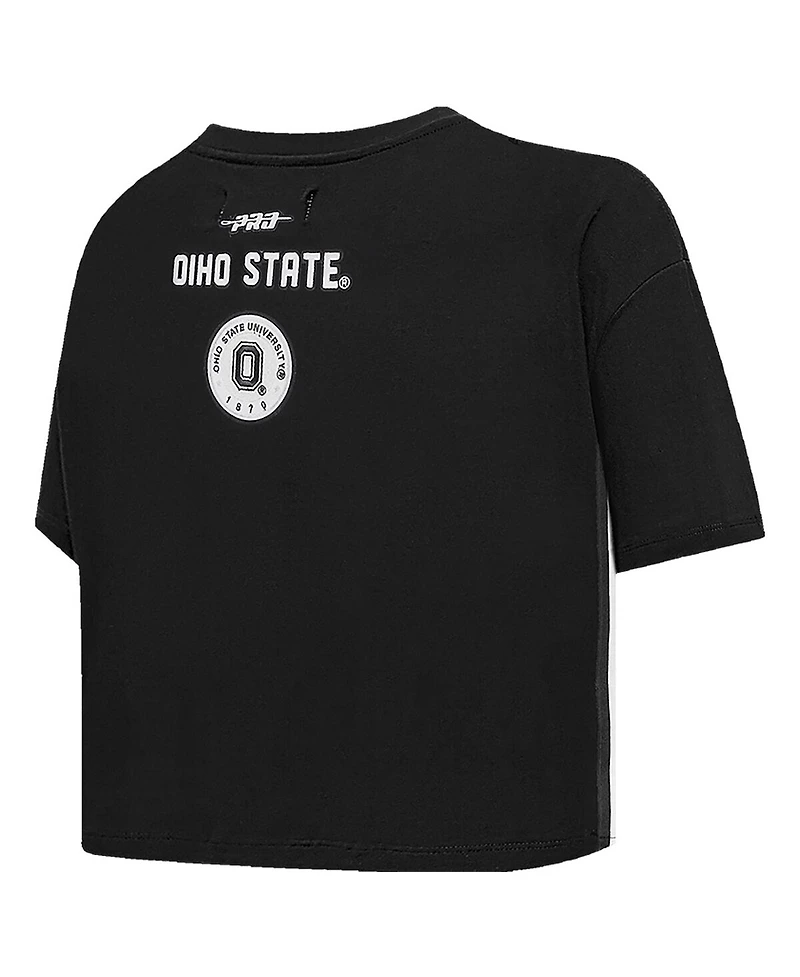Pro Standard Women's Black Ohio State Buckeyes Rhinestone Boxy Cropped T-Shirt